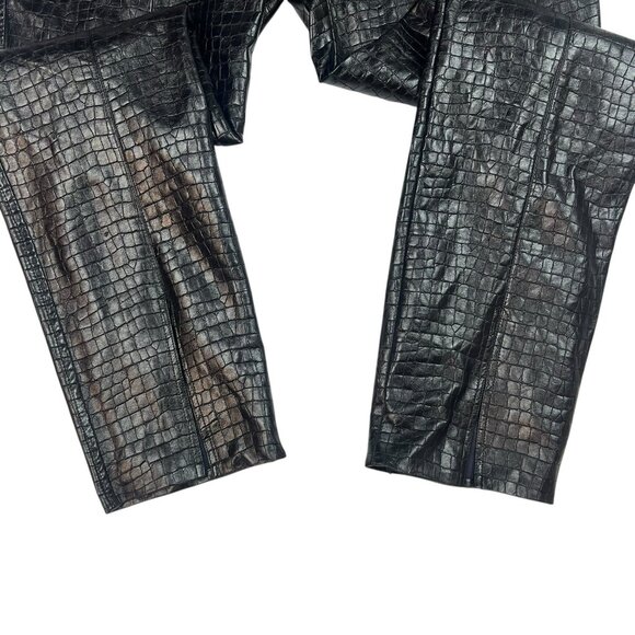 ZARA Faux Leather Trouser Pants Size XL Crocodile Embossed Front Hem Slit Black - Picture 6 of 16